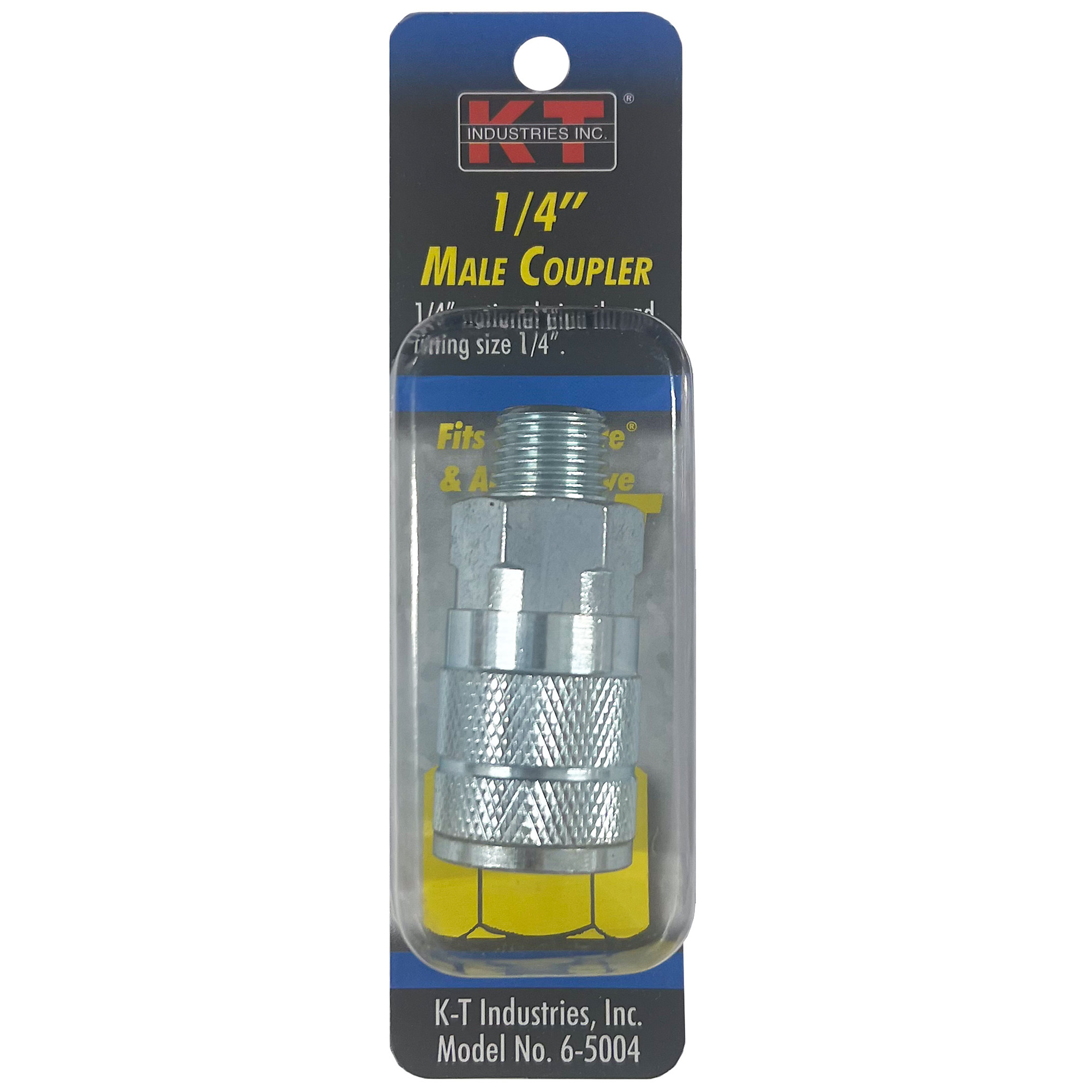K-T Industries Tru-Flate Male NPT Coupler — 1/4in. NPT, Zinc-Plated Brass, Model# 6-5004